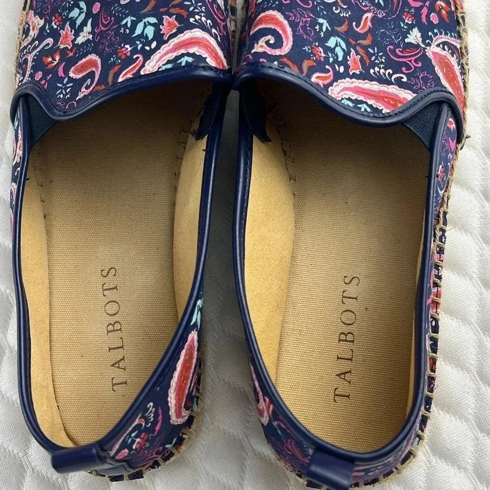 Talbots India Ink Multi Izzy Toe Cap Espadrille Flats Canvas Paisley Blue Sz 7.5